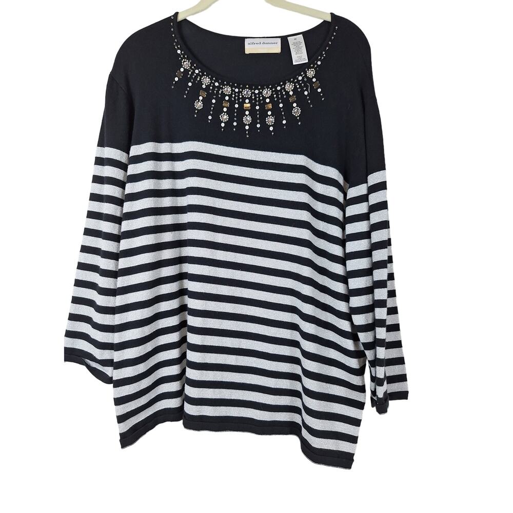 Alfred Dunner women's sweater size 2X black, silver stripes